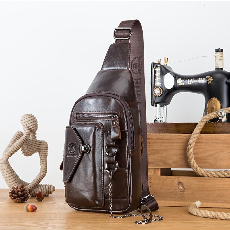 Leather Retro Chest Bag Men's Chain Shoulder Crossbody Bag