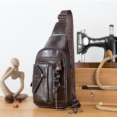 Leather Retro Chest Bag Men's Chain Shoulder Crossbody Bag