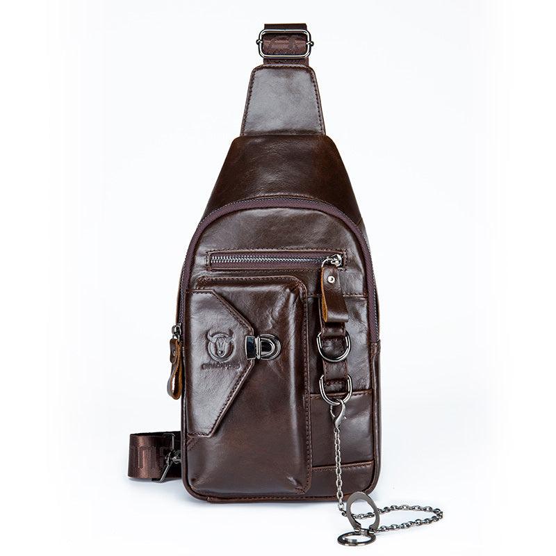Leather Retro Chest Bag Men's Chain Shoulder Crossbody Bag