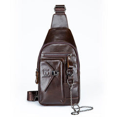 Leather Retro Chest Bag Men's Chain Shoulder Crossbody Bag