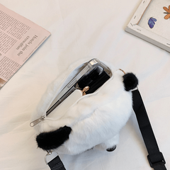 Panda Shape Crossbody Bag Plush Diagonal Bag Women's Single Shoulder Bag
