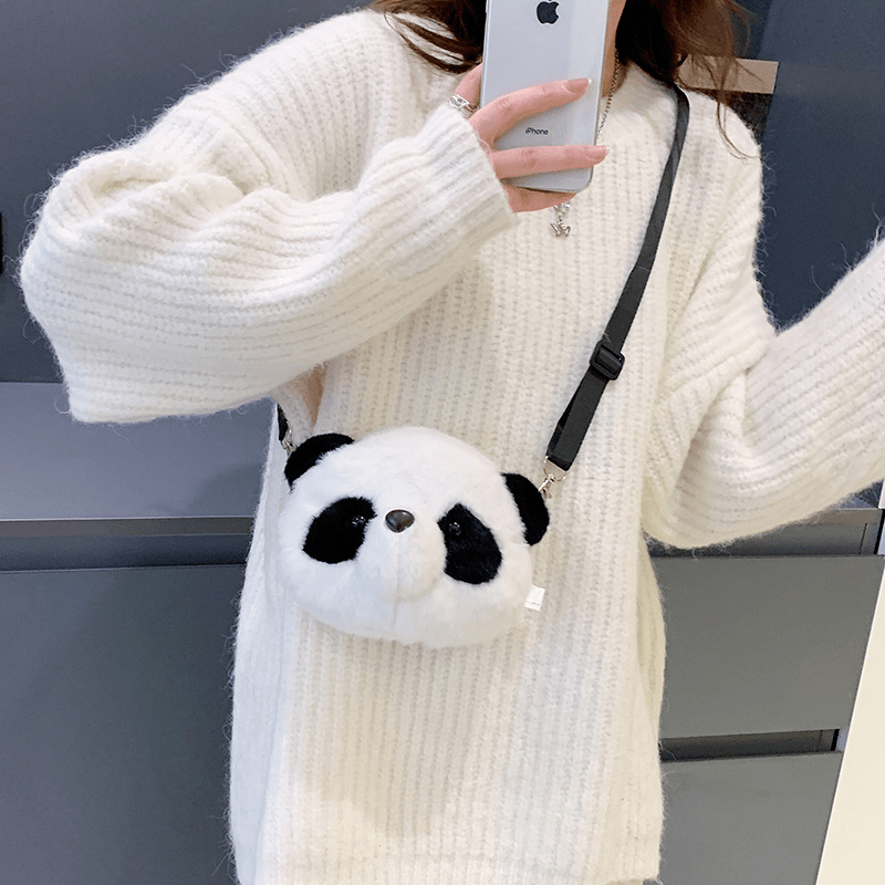 Panda Shape Crossbody Bag Plush Diagonal Bag Women's Single Shoulder Bag