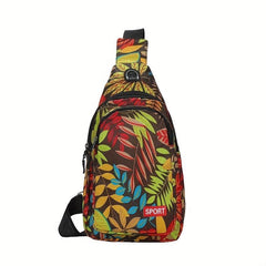 Floral Printed Chest Bag Earphone Hole Men Crossbody Bag