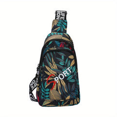 Floral Printed Chest Bag Earphone Hole Men Crossbody Bag