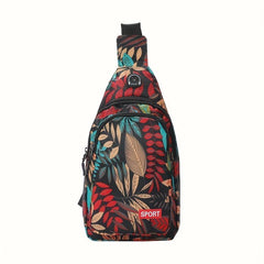 Floral Printed Chest Bag Earphone Hole Men Crossbody Bag
