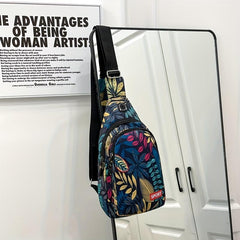 Floral Printed Chest Bag Earphone Hole Men Crossbody Bag