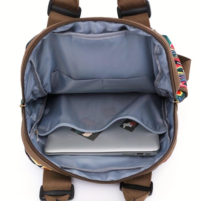 Vintage Flower & Letter Print Nylon Backpack for Work & Travel