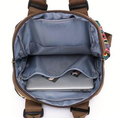 Vintage Flower & Letter Print Nylon Backpack for Work & Travel