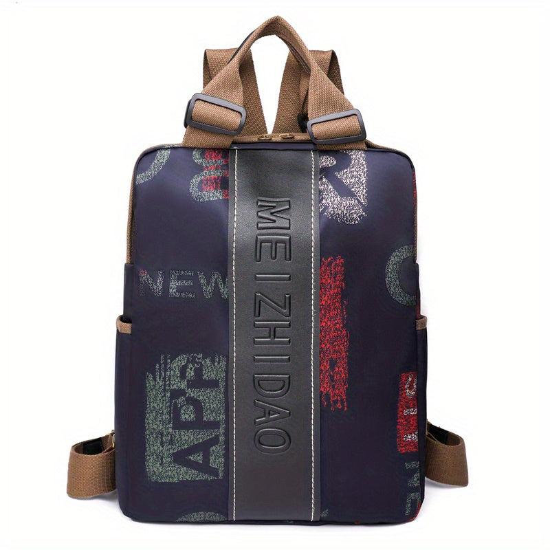 Vintage Flower & Letter Print Nylon Backpack for Work & Travel