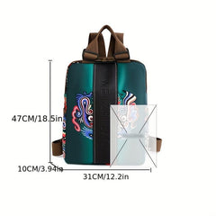 Vintage Flower & Letter Print Nylon Backpack for Work & Travel