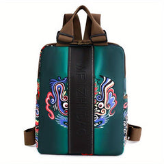 Vintage Flower & Letter Print Nylon Backpack for Work & Travel