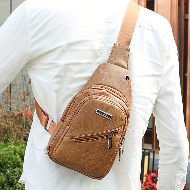 Men's Leather Crossbody Bag Casual Chest Bag Large Capacity Satchel