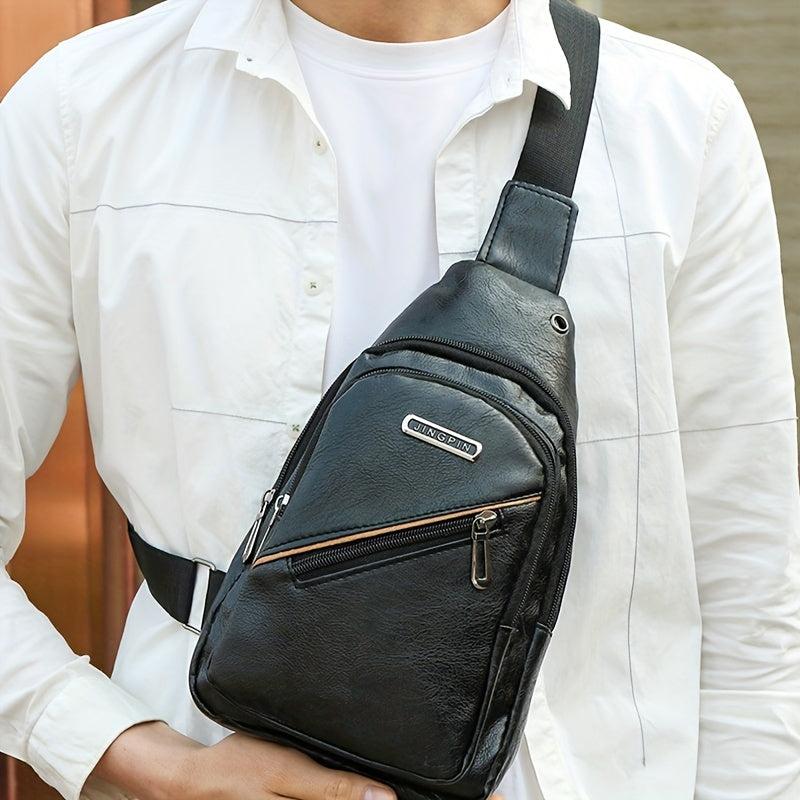 Men's Leather Crossbody Bag Casual Chest Bag Large Capacity Satchel