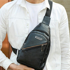 Men's Leather Crossbody Bag Casual Chest Bag Large Capacity Satchel