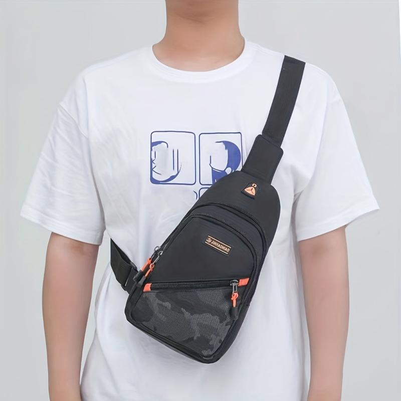 Men's Nylon Chest Bag With Earphone Hole Outdoor Shoulder Bag