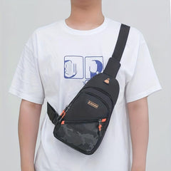 Men's Nylon Chest Bag With Earphone Hole Outdoor Shoulder Bag