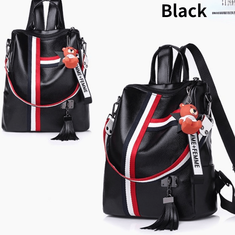 Large Capacity Casual Backpack with Detachable Strap and Bear Pendant