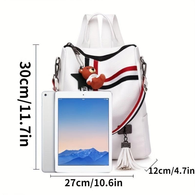 Large Capacity Casual Backpack with Detachable Strap and Bear Pendant