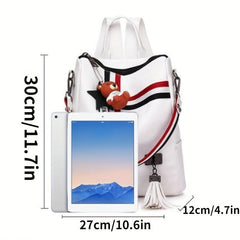 Large Capacity Casual Backpack with Detachable Strap and Bear Pendant