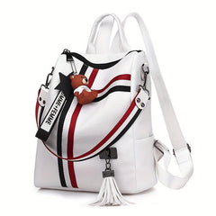 Large Capacity Casual Backpack with Detachable Strap and Bear Pendant
