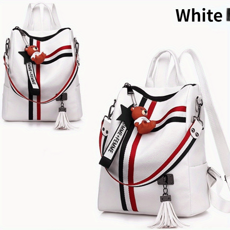 Large Capacity Casual Backpack with Detachable Strap and Bear Pendant
