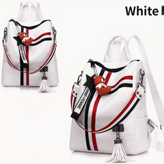 Large Capacity Casual Backpack with Detachable Strap and Bear Pendant