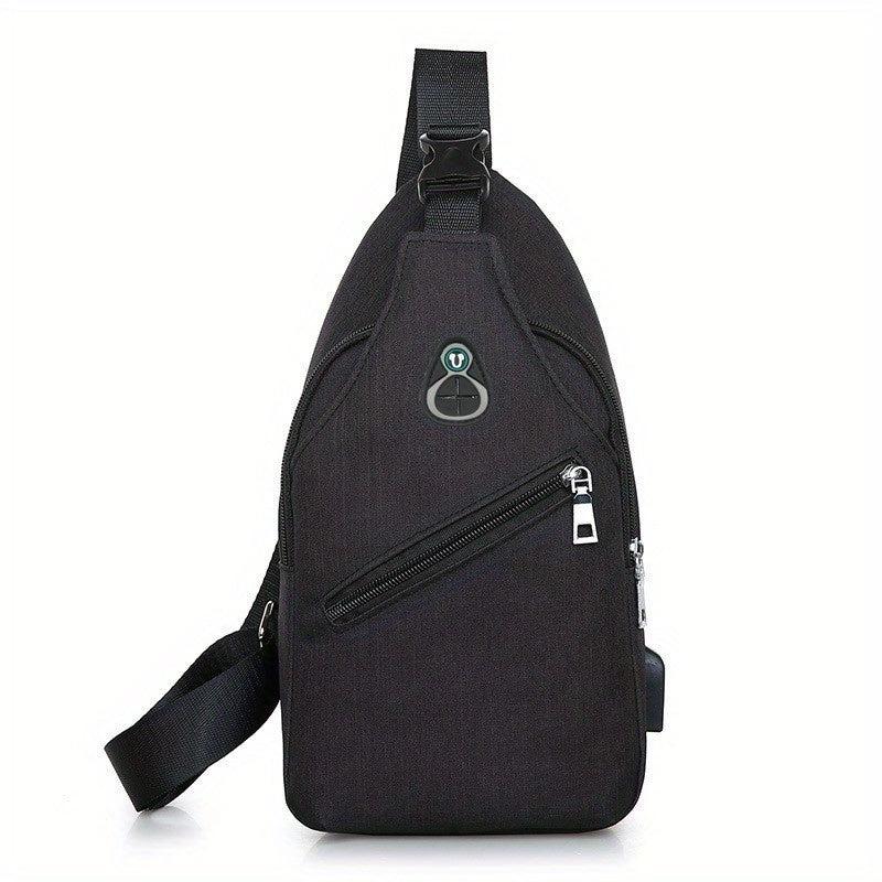 Men's Casual Crossbody Bag with Earphone Hole & USB Charging Port
