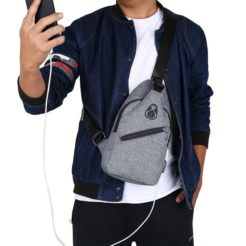 Men's Casual Crossbody Bag with Earphone Hole & USB Charging Port