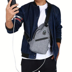 Men's Casual Crossbody Bag with Earphone Hole & USB Charging Port