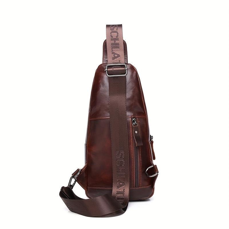SCHLATUM Vintage Leather Chest Bag Men's Front Satchel
