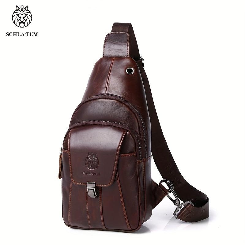 SCHLATUM Vintage Leather Chest Bag Men's Front Satchel