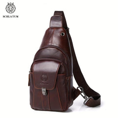 SCHLATUM Vintage Leather Chest Bag Men's Front Satchel