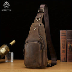 SCHLATUM Leather Shoulder Bag Crossbody Bag Vintage Chest Bag