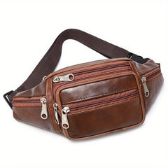 Casual PU Leather Waist Bag Outdoor Sports Chest Bag Running Waist Bag