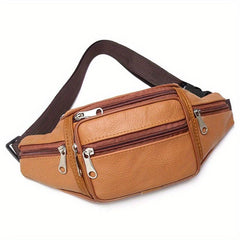 Casual PU Leather Waist Bag Outdoor Sports Chest Bag Running Waist Bag