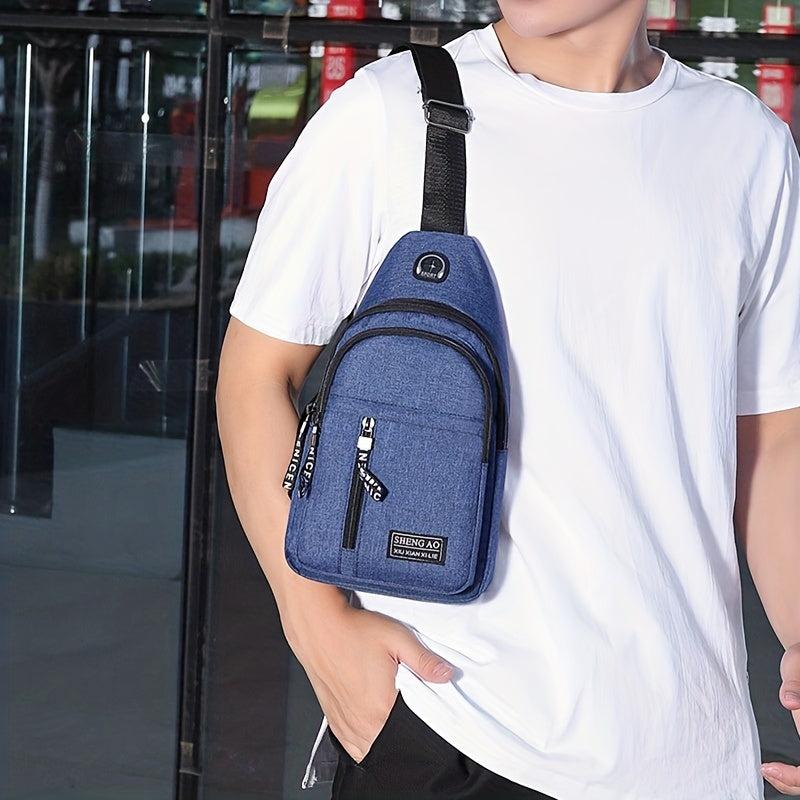 Men's Double Layer Crossbody Bag With Earphone Hole
