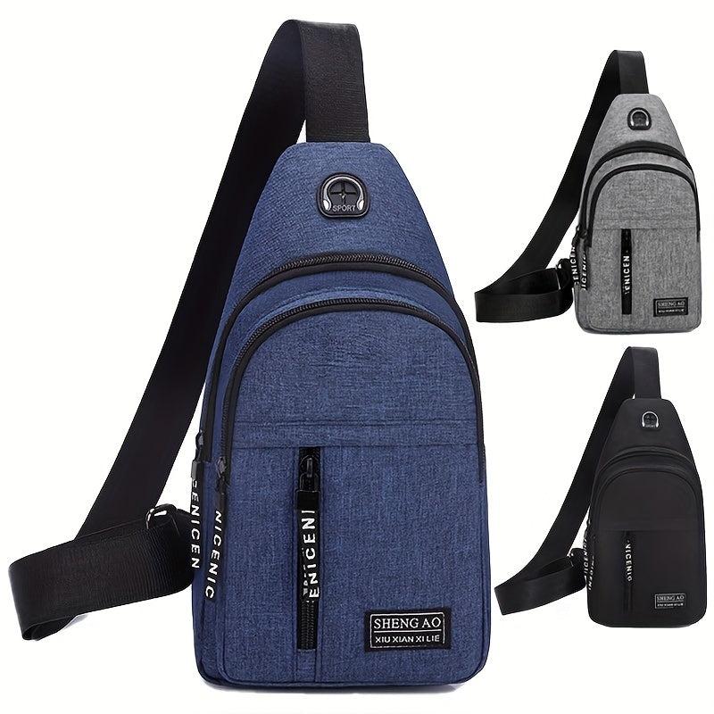Men's Double Layer Crossbody Bag With Earphone Hole