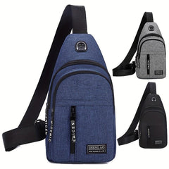 Men's Double Layer Crossbody Bag With Earphone Hole