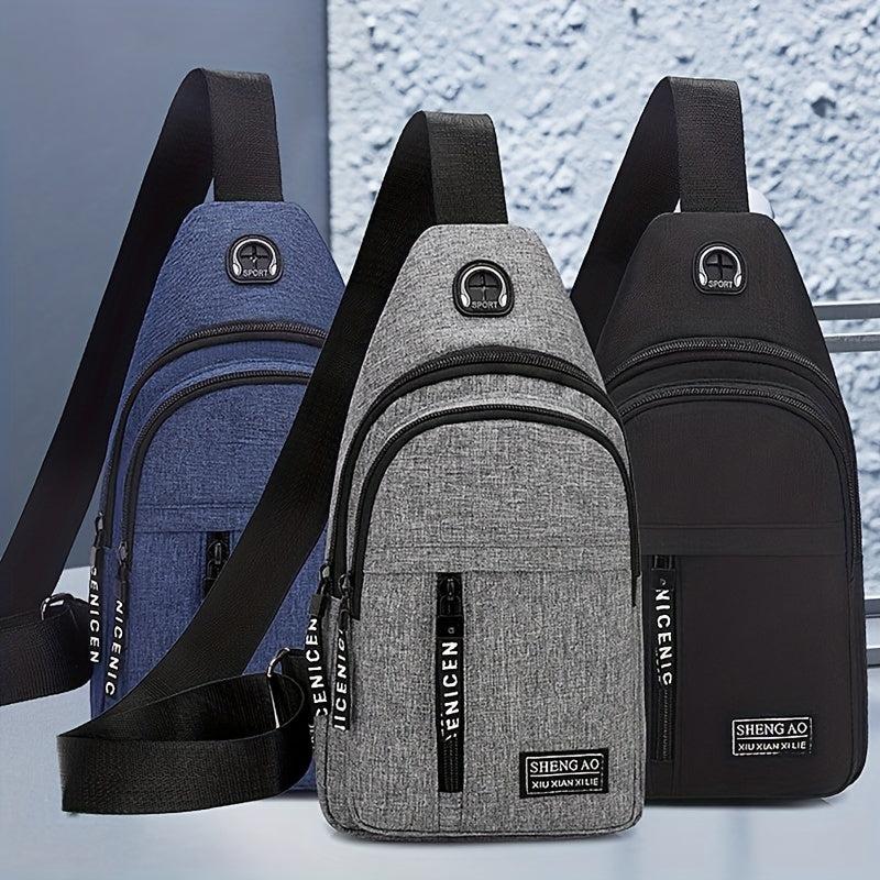 Men's Double Layer Crossbody Bag With Earphone Hole
