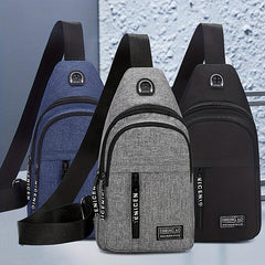 Men's Double Layer Crossbody Bag With Earphone Hole