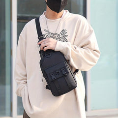 Men's Nylon Crossbody Chest Bag Multifunctional Backpack Large Capacity