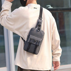 Men's Nylon Crossbody Chest Bag Multifunctional Backpack Large Capacity