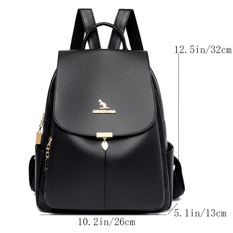 Metal Decor Flap Backpack Women's Faux Leather Bookbag Small Travel Daypack