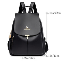 Metal Decor Flap Backpack Women's Faux Leather Bookbag Small Travel Daypack