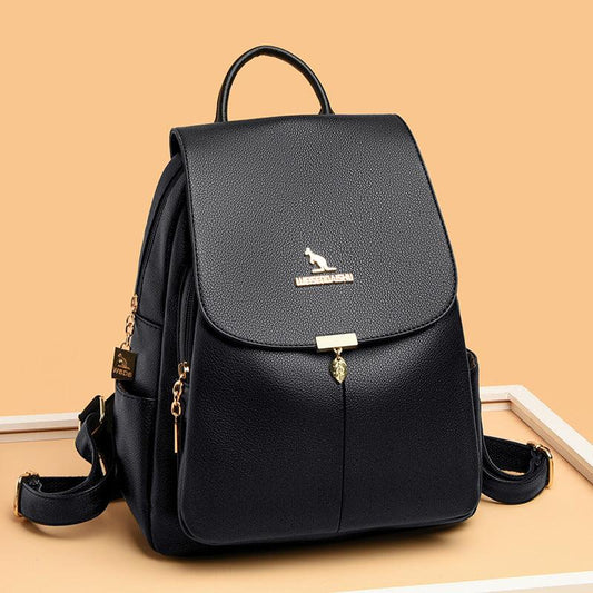 Metal Decor Flap Backpack Women's Faux Leather Bookbag Small Travel Daypack