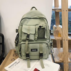 Large Capacity Zipper Backpack Solid Rucksack Preppy School Bag