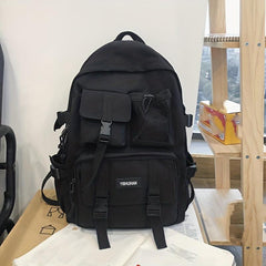 Large Capacity Zipper Backpack Solid Rucksack Preppy School Bag