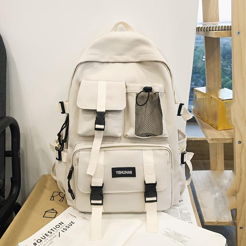 Large Capacity Zipper Backpack Solid Rucksack Preppy School Bag
