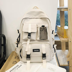 Large Capacity Zipper Backpack Solid Rucksack Preppy School Bag