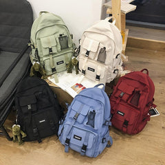 Large Capacity Zipper Backpack Solid Rucksack Preppy School Bag